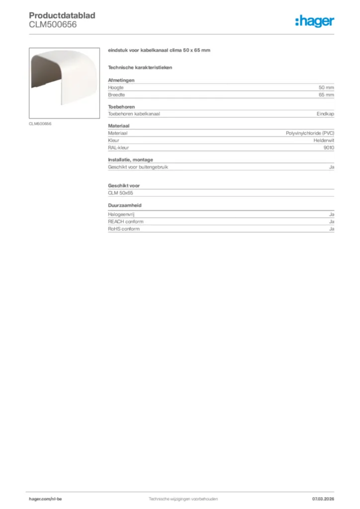 Afbeelding Hager Productdatablad CLM500656 | Hager Belgium