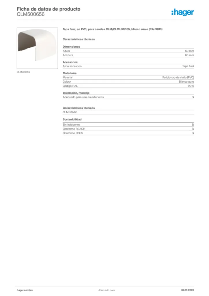 Imagen Hager Ficha de datos de producto CLM500656 | Hager España