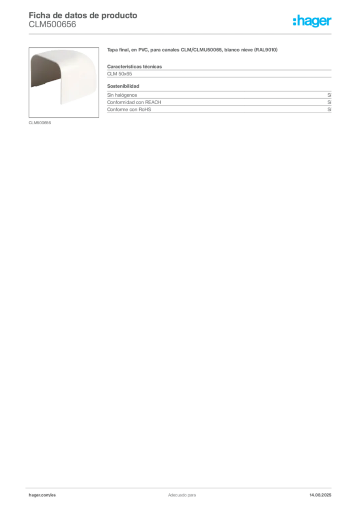 Imagen Hager Ficha de datos de producto CLM500656 | Hager España