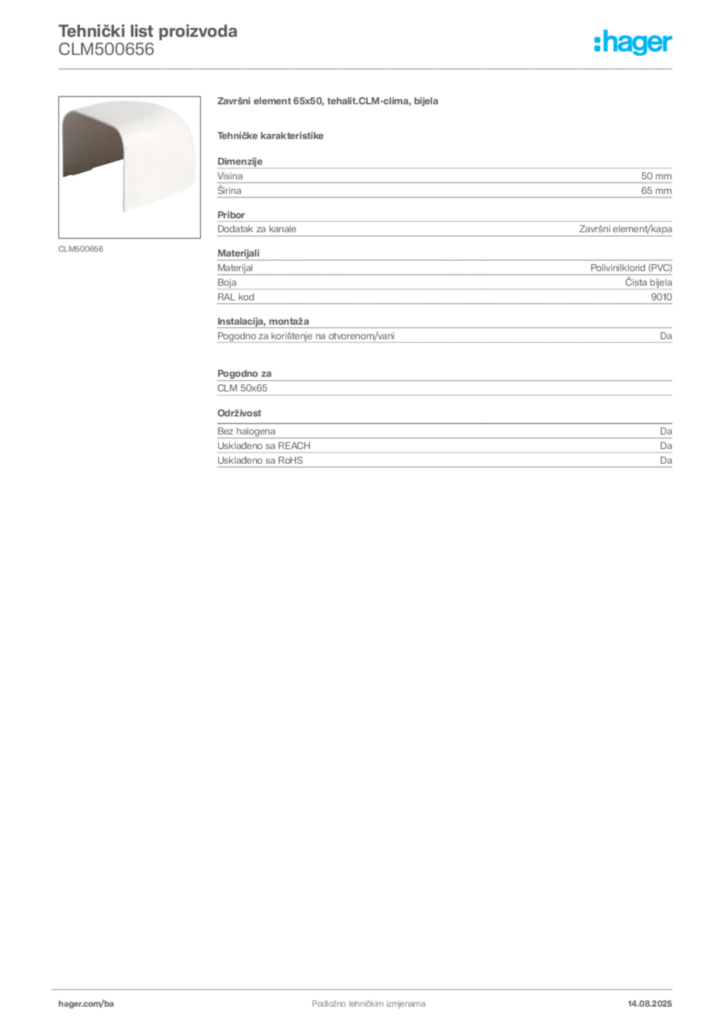 Slika Hager Product data sheet CLM500656  | Hager