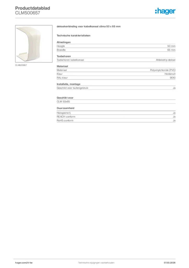 Afbeelding Hager Productdatablad CLM500657 | Hager Belgium