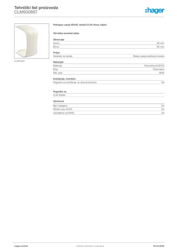 Slika Hager Tehnički list proizvoda CLM500657  | Hager