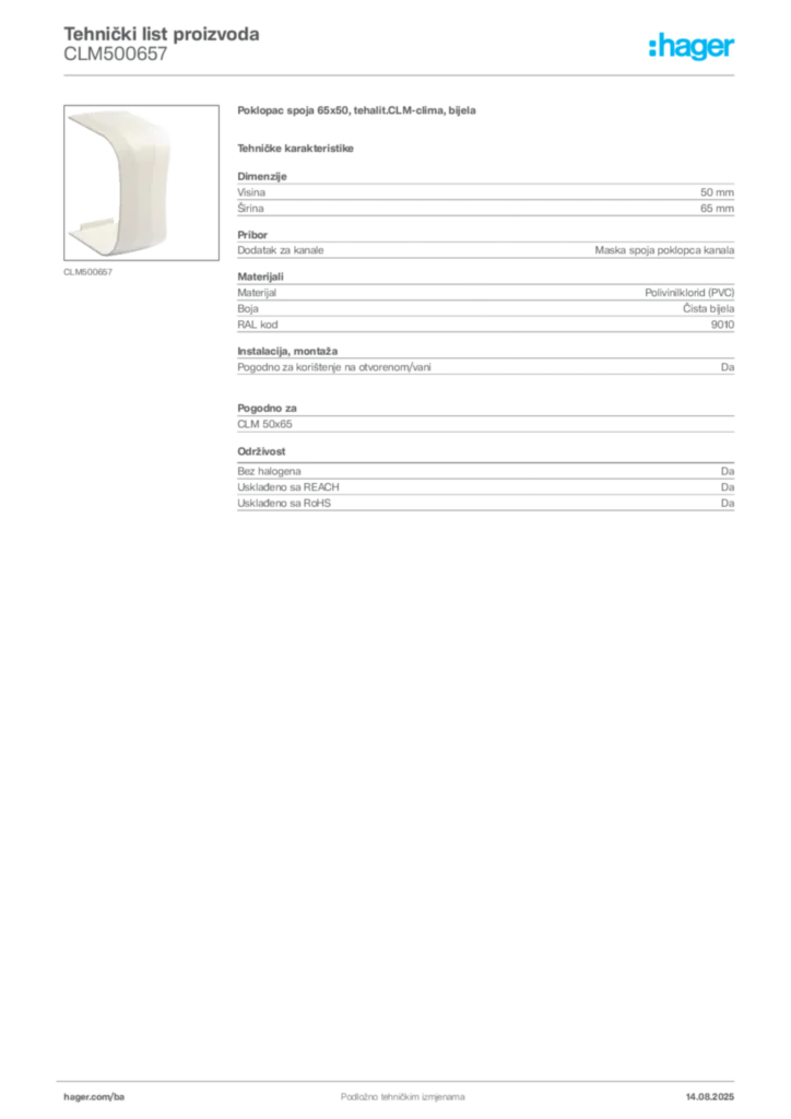 Slika Hager Product data sheet CLM500657  | Hager