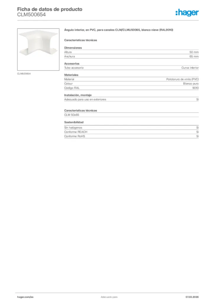 Imagen Hager Ficha de datos de producto CLM500654 | Hager España