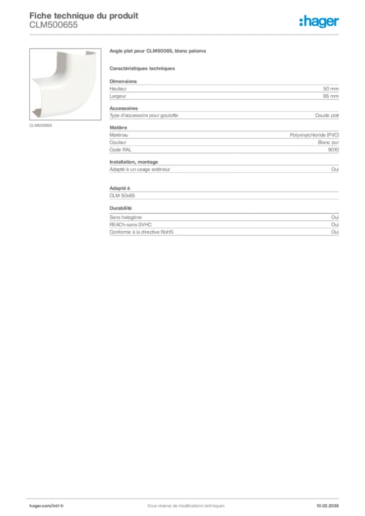 Image Hager Fiche technique du produit CLM500655 | Hager Afrique