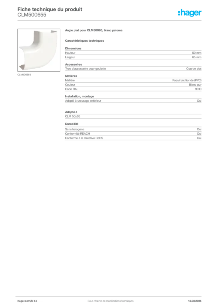 Image Hager Fiche technique du produit CLM500655 | Hager Belgique