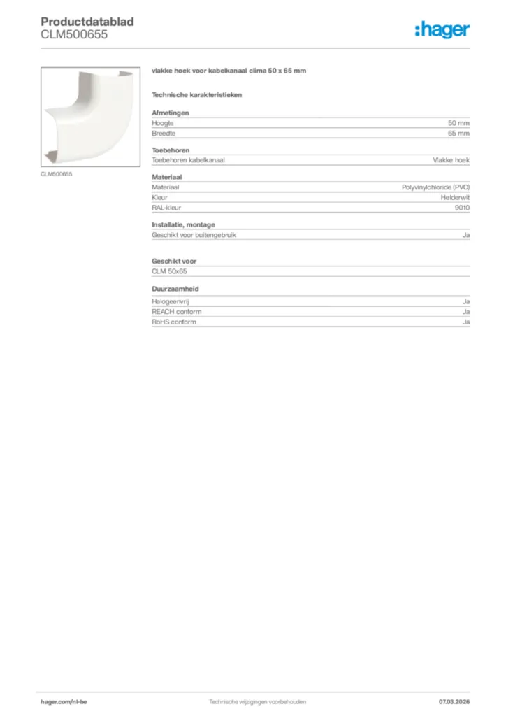Afbeelding Hager Productdatablad CLM500655 | Hager Belgium