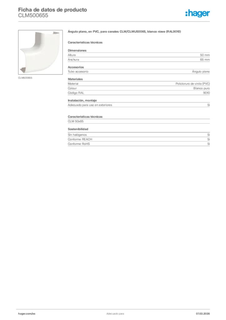 Imagen Hager Ficha de datos de producto CLM500655 | Hager España