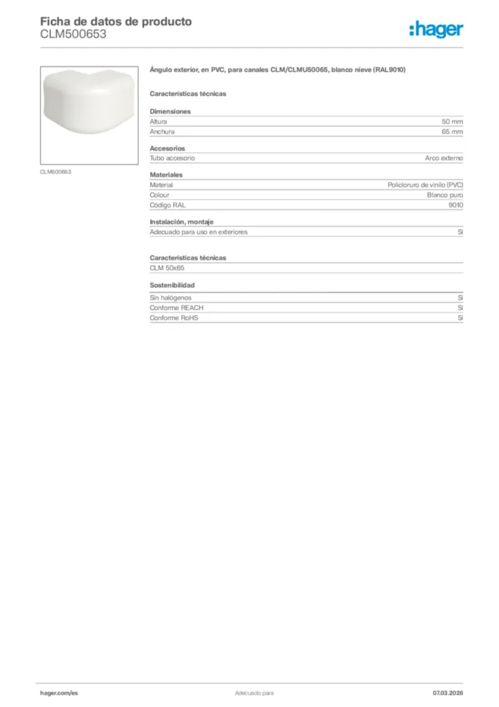 Imagen Hager Ficha de datos de producto CLM500653 | Hager España