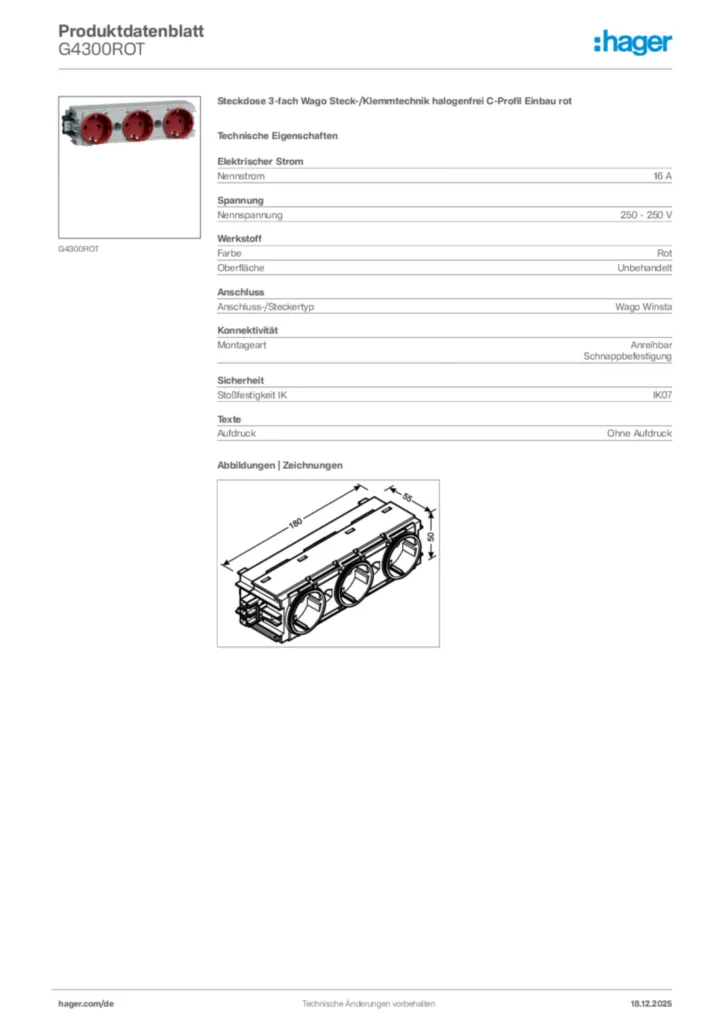 Bild Hager Produktdatenblatt G4300ROT | Hager Deutschland