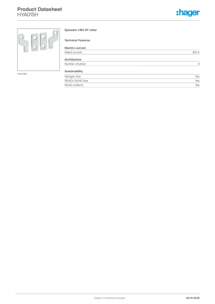Image Hager Product data sheet HYA015H  | Hager Africa