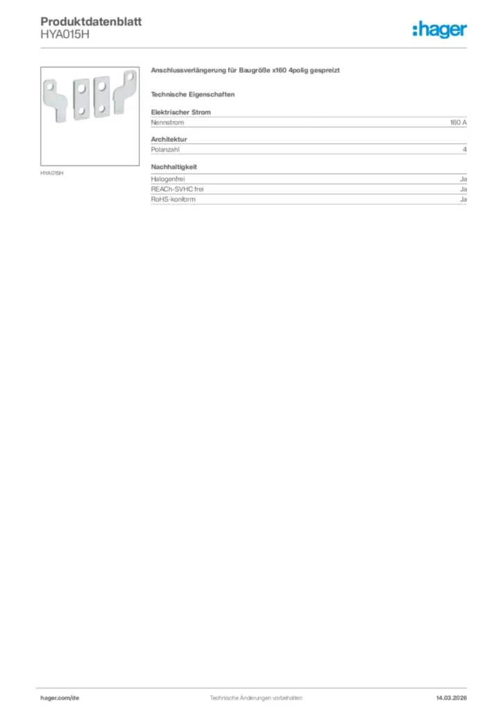 Bild Hager Produktdatenblatt HYA015H | Hager Deutschland