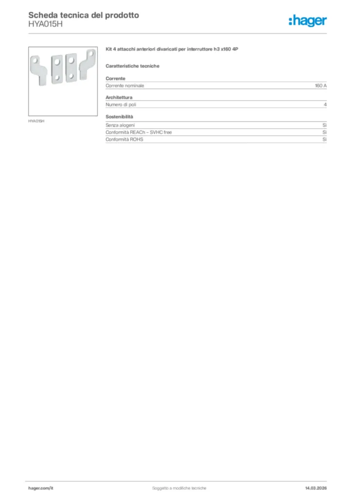 Immagine Hager Scheda tecnica del prodotto HYA015H | Hager Italia