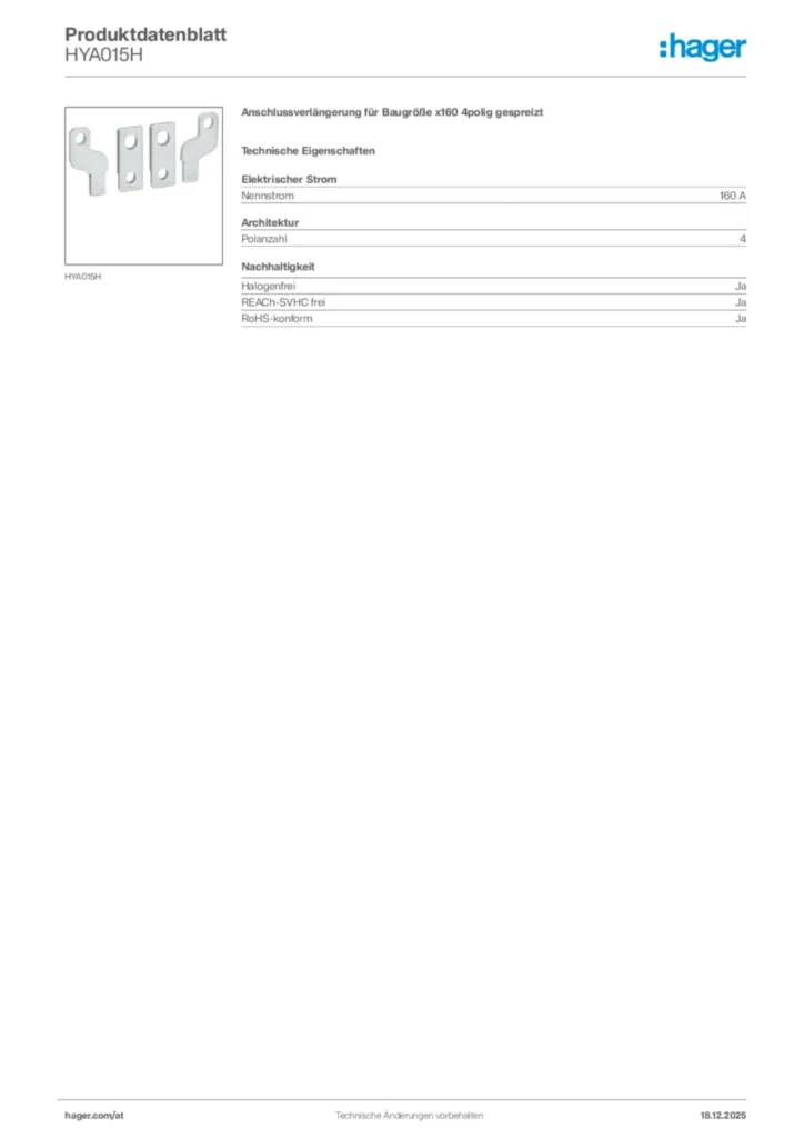 Bild Hager Produktdatenblatt HYA015H | Hager Deutschland