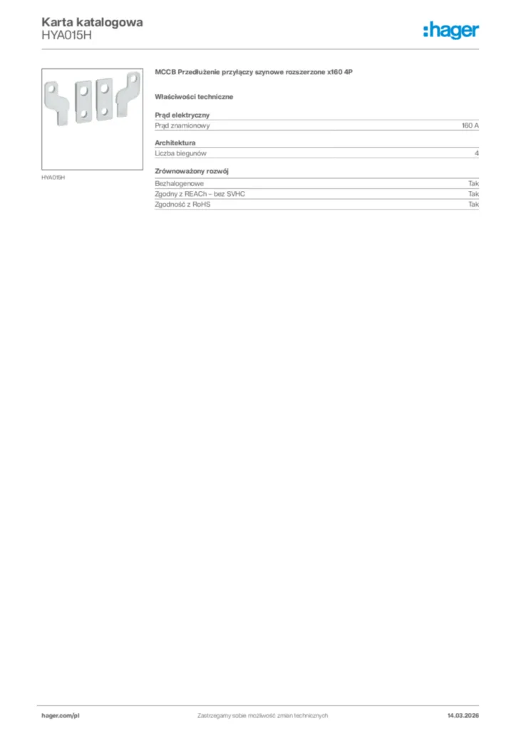 Zdjęcie Hager Karta katalogowa HYA015H | Hager Polska
