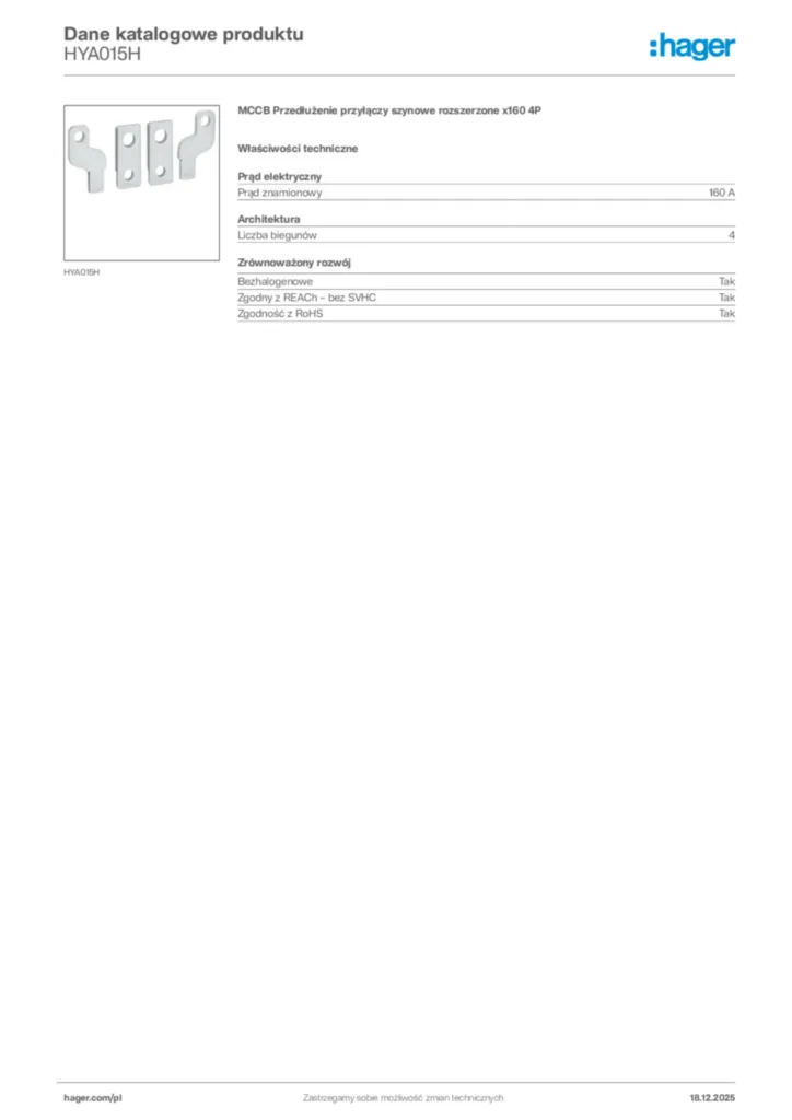 Zdjęcie Hager Karta katalogowa HYA015H | Hager Polska