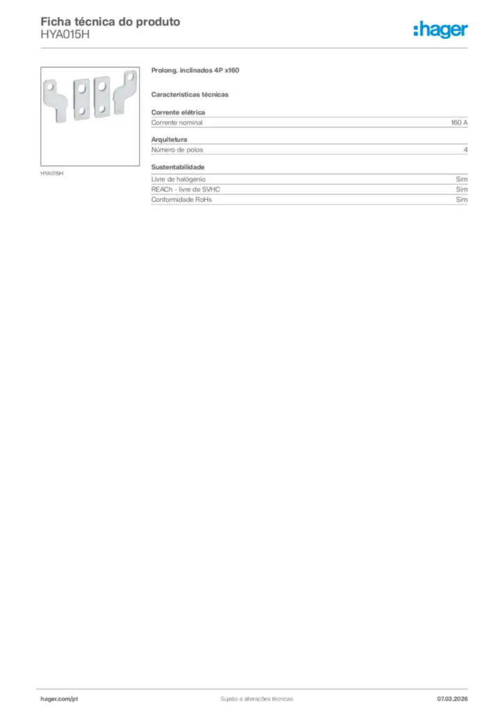 Imagem Hager Ficha técnica do produto HYA015H | Hager Portugal