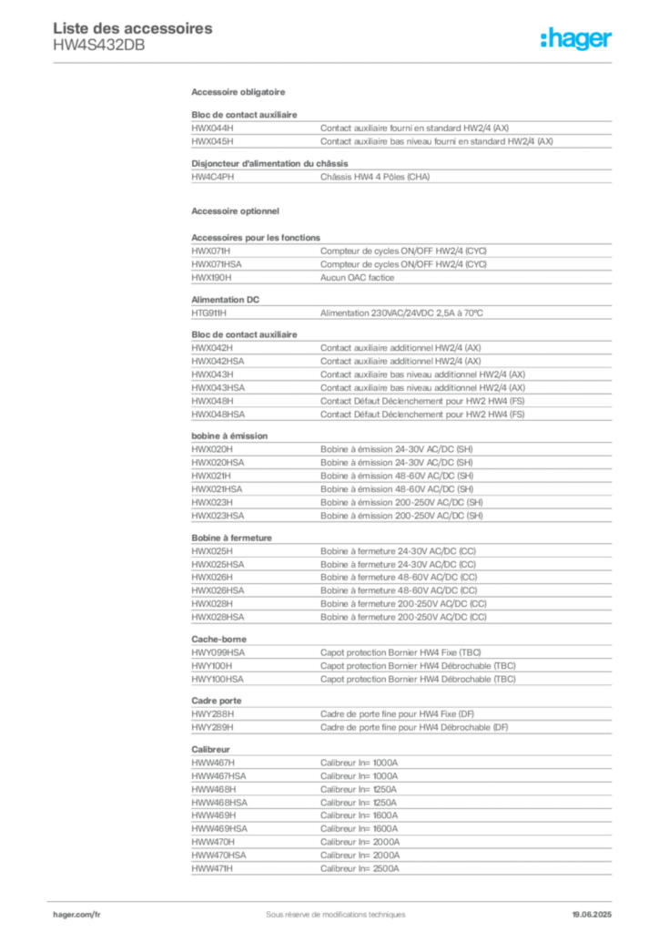 Image Hager Fiche technique du produit HW4S432DB | Hager France