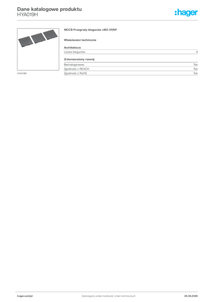 Zdjęcie Hager Karta katalogowa HYA019H | Hager Polska