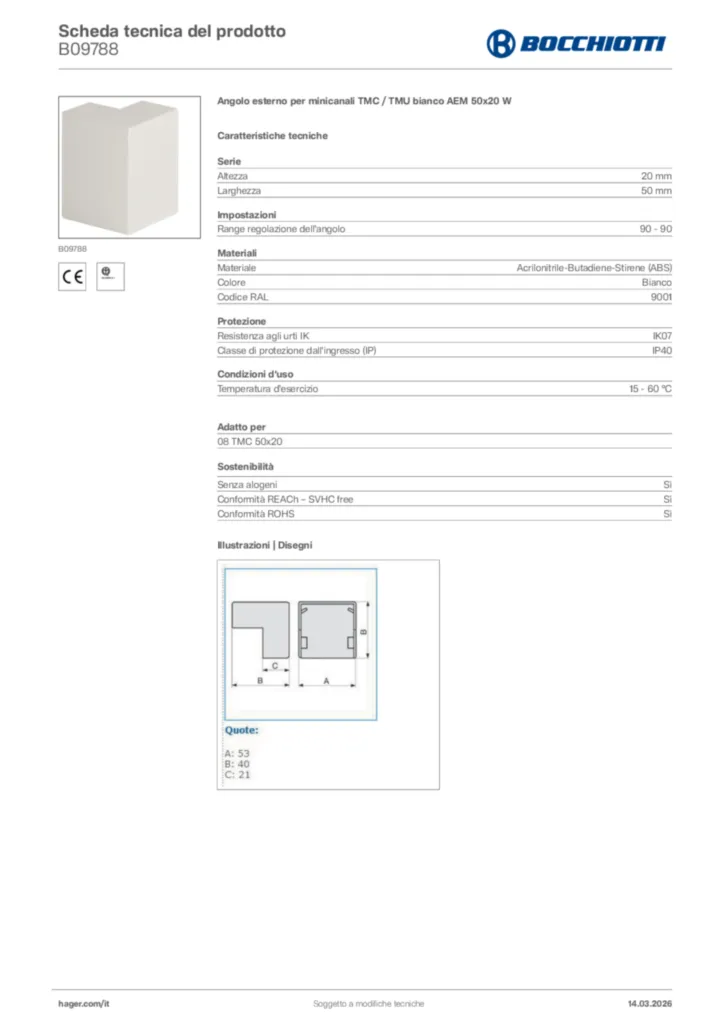 Immagine Bocchiotti Scheda tecnica del prodotto B09788 | Hager Italia