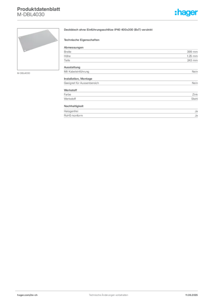 Bild Hager Produktdatenblatt M-DBL4030 | Hager Schweiz