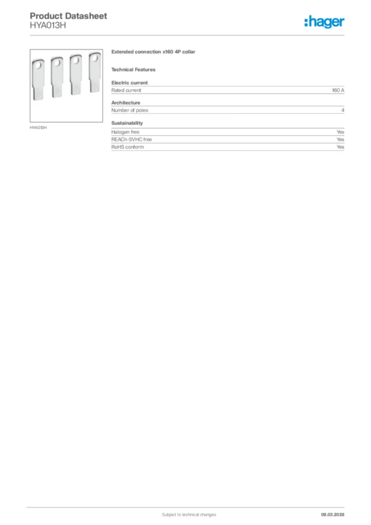 Image Hager Product data sheet HYA013H  | Hager Africa