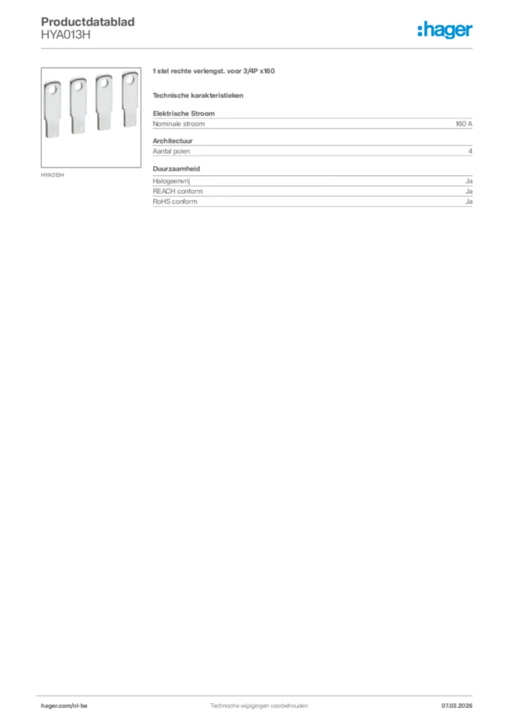 Afbeelding Hager Productdatablad HYA013H | Hager Belgium