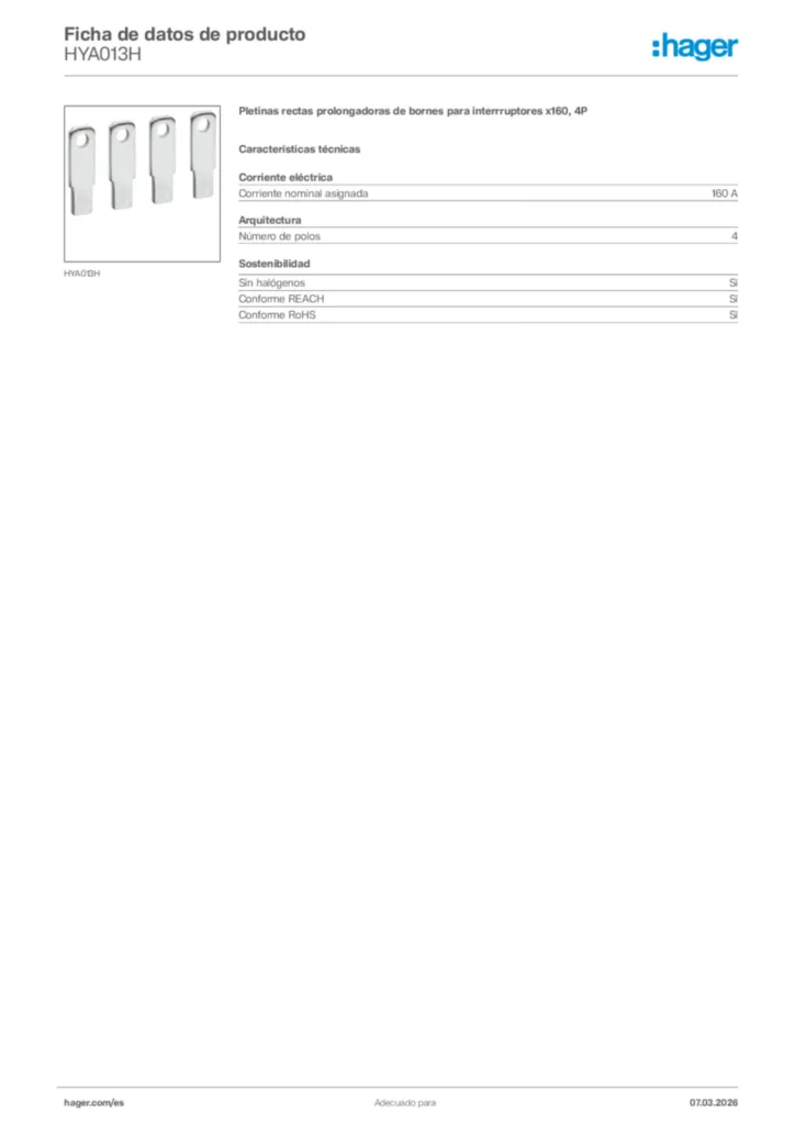 Imagen Hager Ficha de datos de producto HYA013H | Hager España