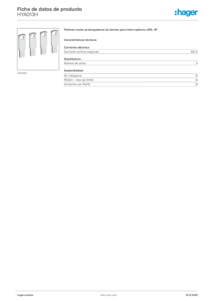 Imagen Hager Ficha de datos de producto HYA013H | Hager España
