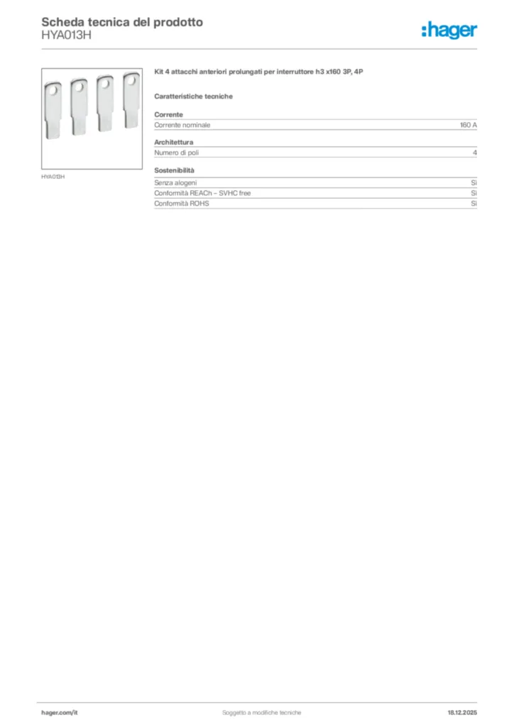 Immagine Hager Scheda tecnica del prodotto HYA013H | Hager Italia