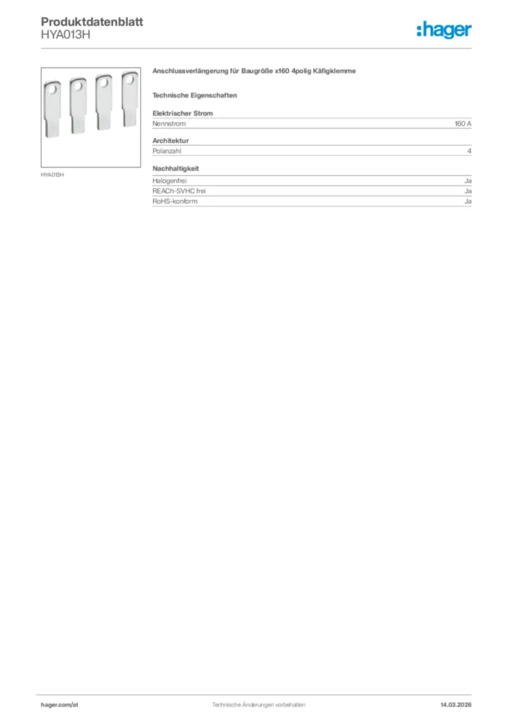 Bild Hager Produktdatenblatt HYA013H | Hager Deutschland