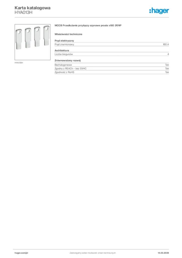 Zdjęcie Hager Karta katalogowa HYA013H | Hager Polska