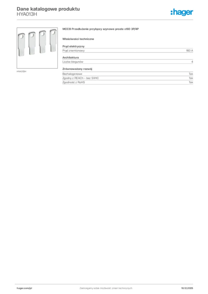Zdjęcie Hager Karta katalogowa HYA013H | Hager Polska