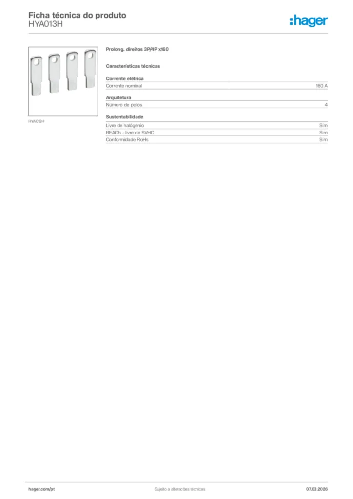 Imagem Hager Ficha técnica do produto HYA013H | Hager Portugal