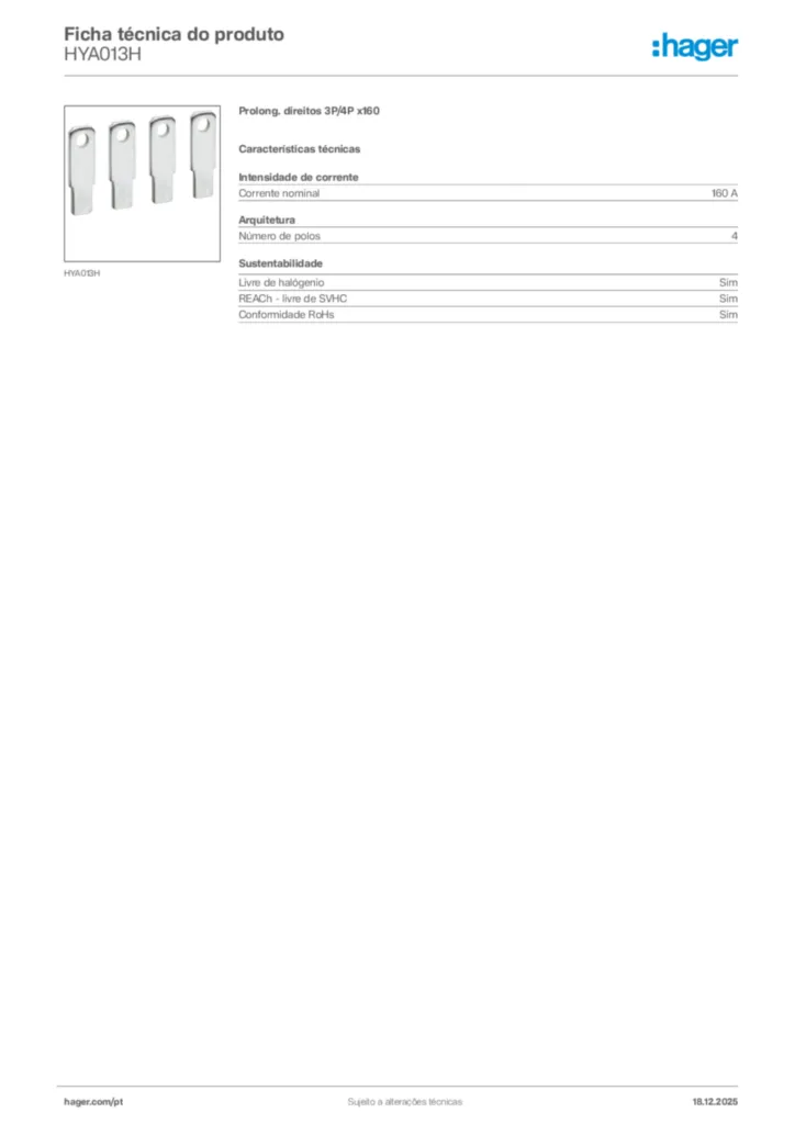 Imagem Hager Ficha técnica do produto HYA013H | Hager Portugal