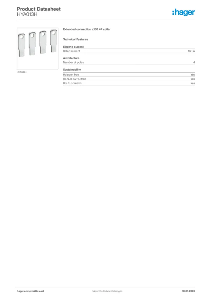 Image Hager Product data sheet HYA013H  | Hager