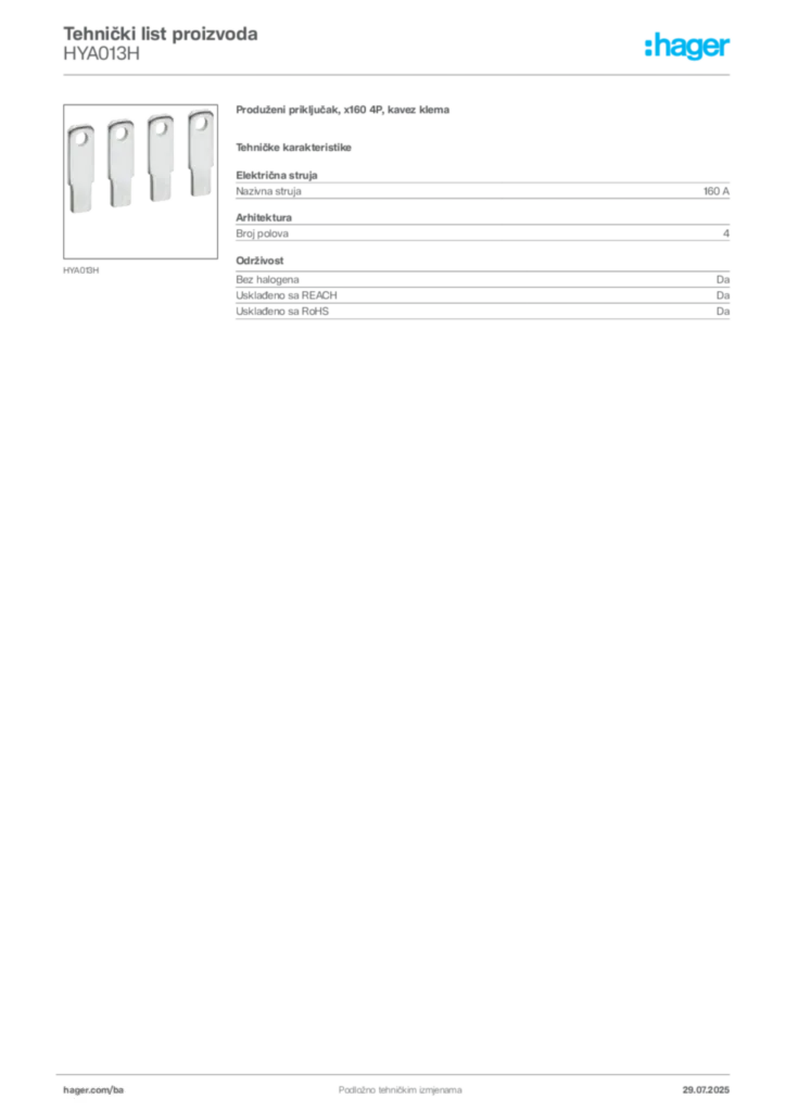 Slika Hager Product data sheet HYA013H  | Hager