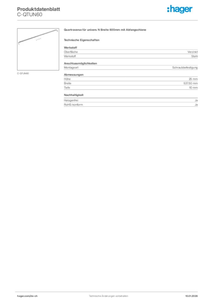 Bild Hager Produktdatenblatt C-QTUN60 | Hager Schweiz