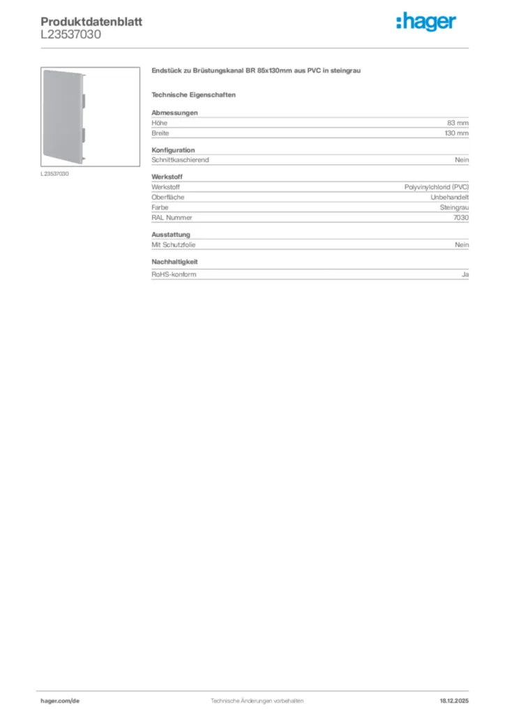 Bild Hager Produktdatenblatt L23537030 | Hager Deutschland