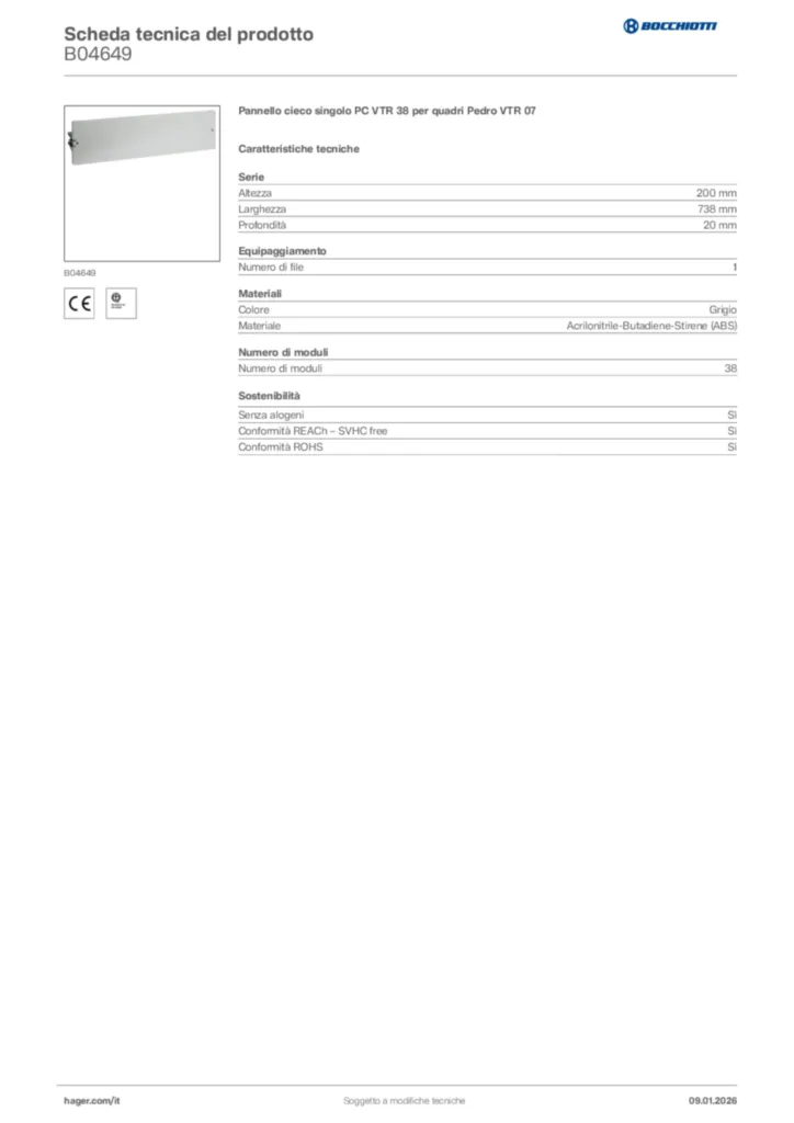 Immagine Bocchiotti Scheda tecnica del prodotto B04649 | Hager Italia