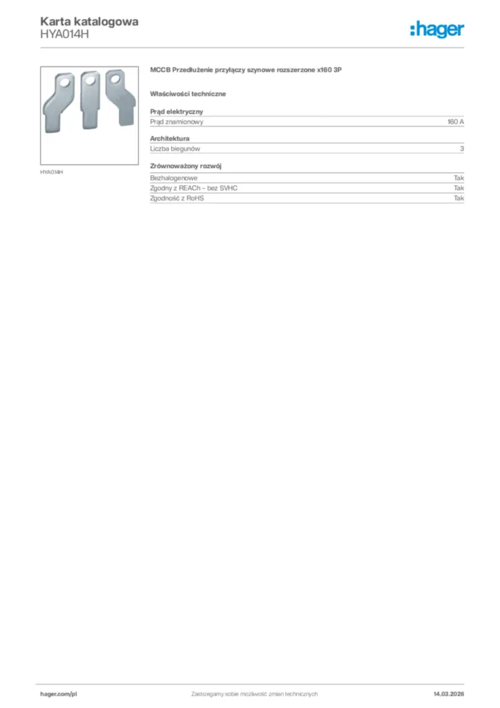 Zdjęcie Hager Karta katalogowa HYA014H | Hager Polska