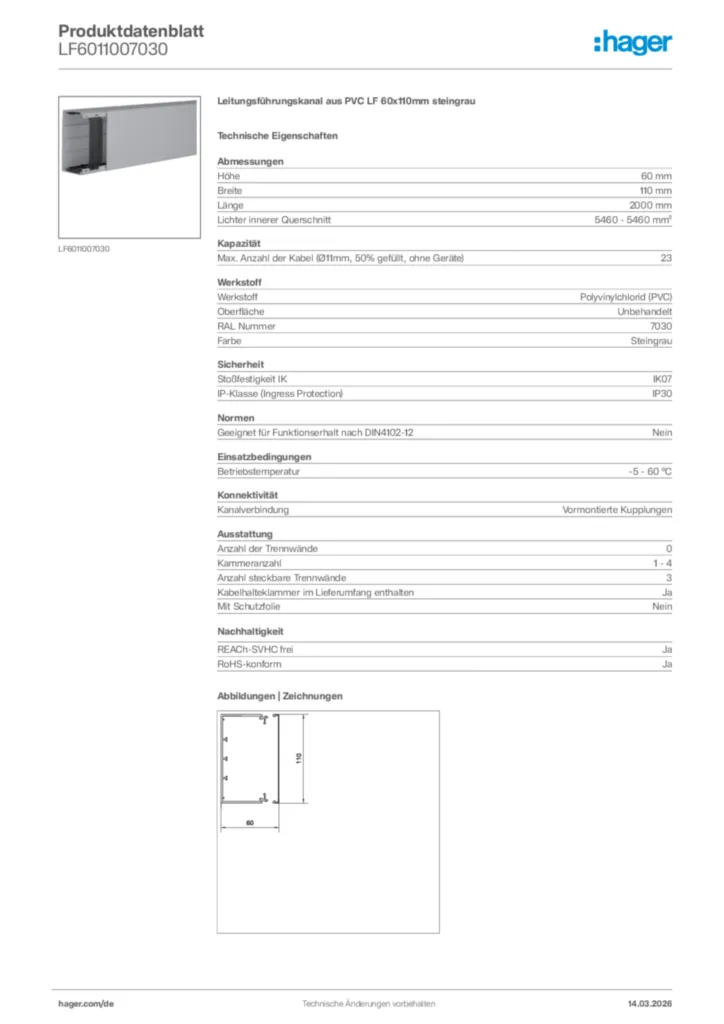 Bild Hager Produktdatenblatt LF6011007030 | Hager Deutschland