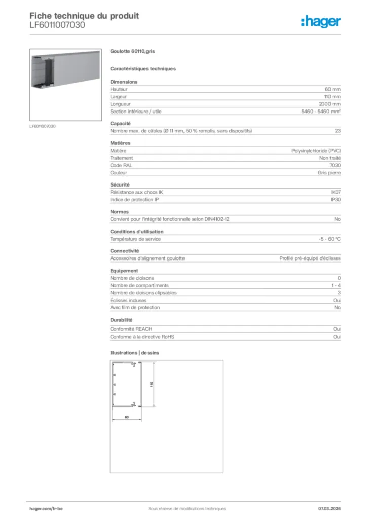 Image Hager Fiche technique du produit LF6011007030 | Hager Belgique