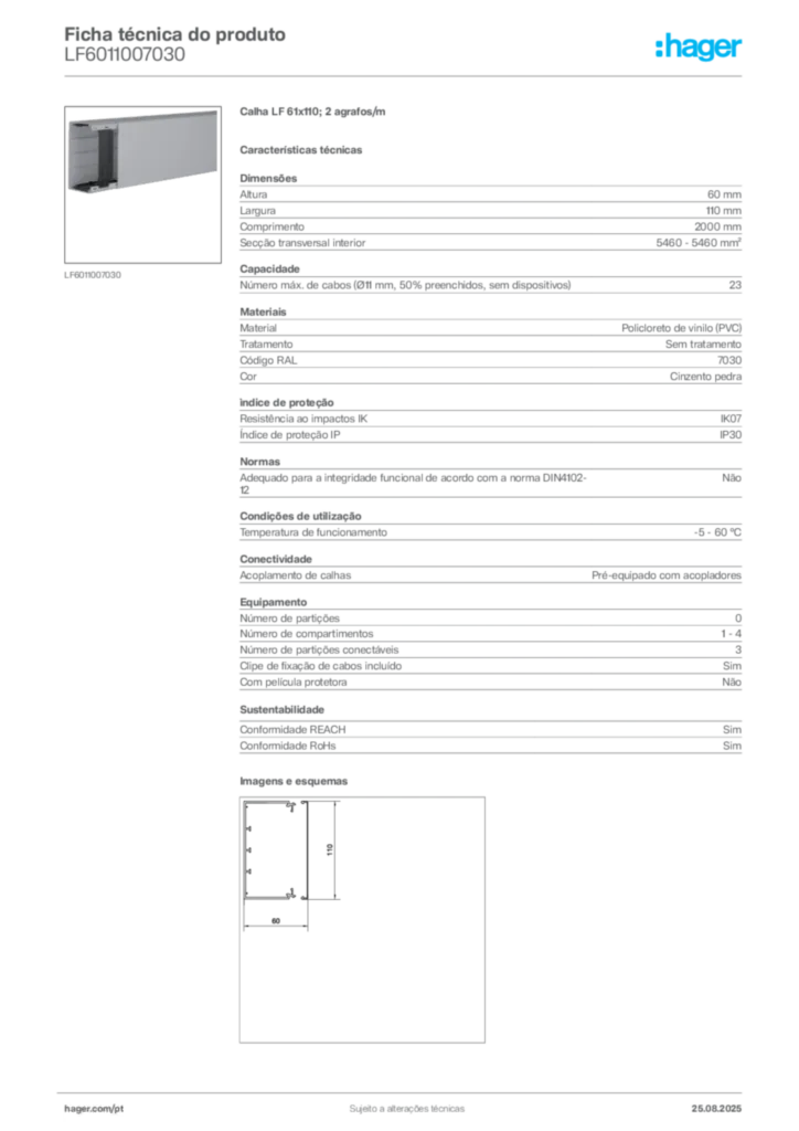 Imagem Hager Ficha técnica do produto LF6011007030 | Hager Portugal