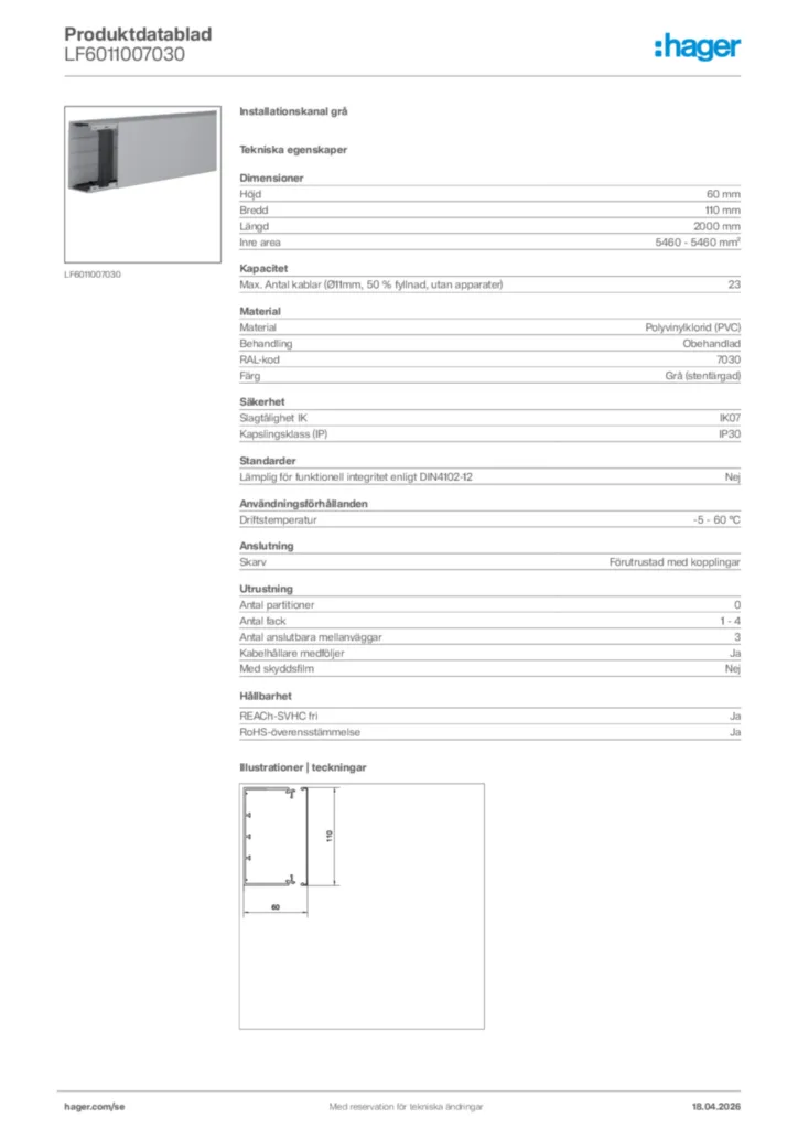 Bild Hager Produktdatablad LF6011007030 | Hager Sverige