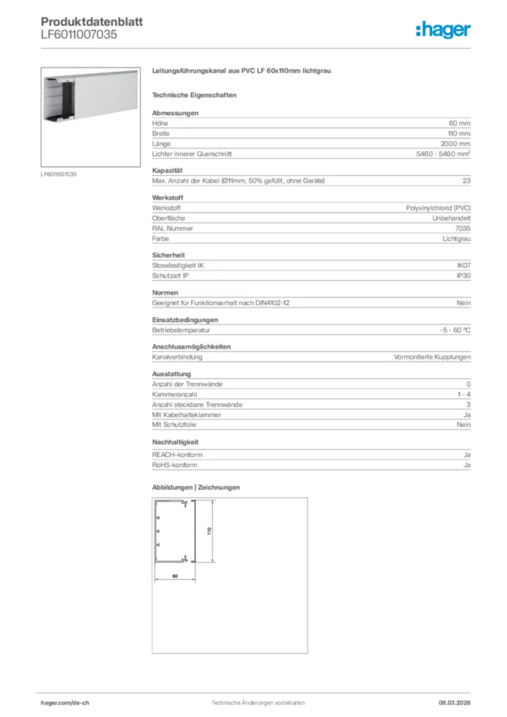 Bild Hager Produktdatenblatt LF6011007035 | Hager Schweiz