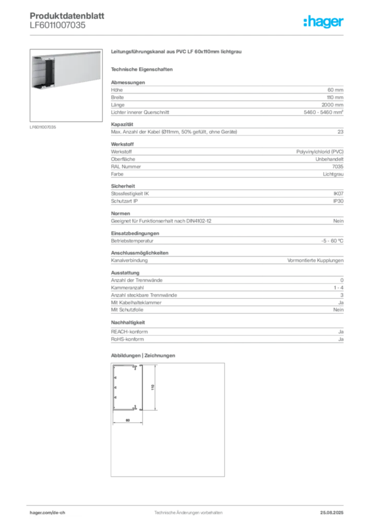 Bild Hager Produktdatenblatt LF6011007035 | Hager Schweiz