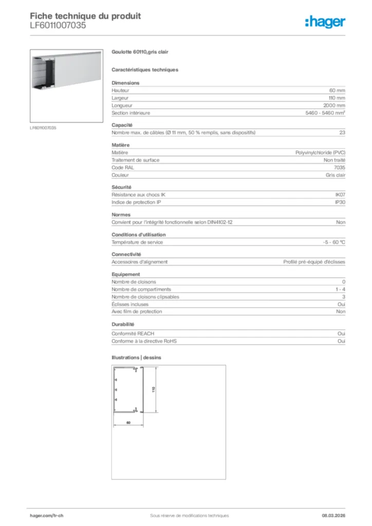 Image Hager Fiche technique du produit LF6011007035 | Hager Suisse