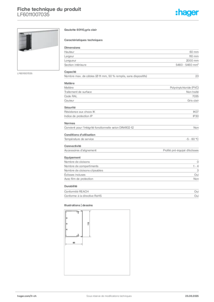 Image Hager Fiche technique du produit LF6011007035 | Hager Suisse