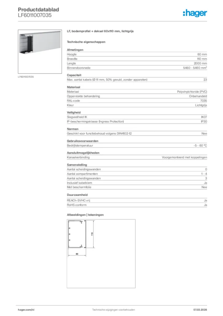 Afbeelding Hager Productdatablad LF6011007035 | Hager Nederland